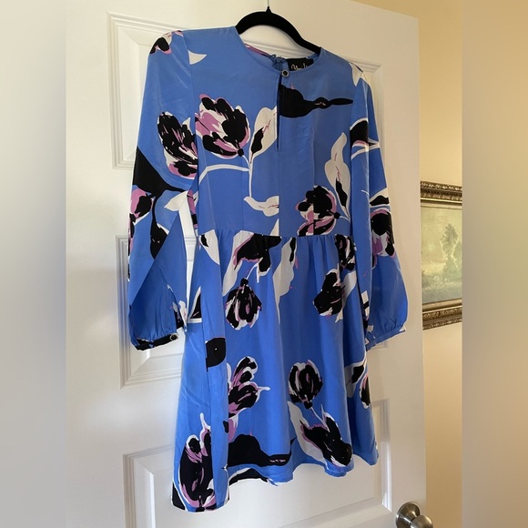 Yumi Kim Floral Silk Dress, blue/black/purple/white, petite XS - Picture 2 of 9
